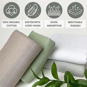 img 1 attached to 👶 MOZAH Organic Muslin Swaddle Blanket - Set of 4 Extra Large Soft 47x47 Inches - Gender Neutral Newborn Blanket or Muslin Receiving Blankets - Brown Green Grey White Solid Colors: Comfort for Your Baby