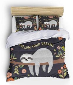 img 2 attached to 🦥 Vichonne Sloth Bedding Sets Twin Size - 3 Piece Cute Sloth on Tree Duvet Cover Sets for Girls Boy Teens Dorm Bedroom Decor - No Comforter/Filling