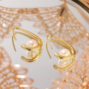 img 1 attached to Stunning 18k Gold Pearl Earrings: Women's Hoop Dangle Earrings in a Gorgeous Gold Hue