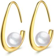 stunning 18k gold pearl earrings: women's hoop dangle earrings in a gorgeous gold hue logo