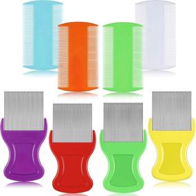 img 4 attached to 🪱 Flea Lice Comb Set - 8-Piece Double Sided Lice Removal Combs for Effective Hair Grooming with Metal Teeth (Orange, Blue, Purple, White)