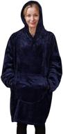 🧥 softan flannel fleece hoodie blanket sweatshirt: super soft, warm, and cozy giant hoody with large front pocket - navy logo