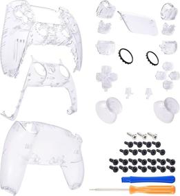 img 1 attached to 🎮 Clear Full Set Housing Shell with Buttons and Touchpad Cover for PS5 Controller - Custom Replacement Decorative Trim Shell Front Back Plates for Playstation 5 Controller (Controller NOT Included)