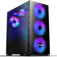 корпус игрового компьютера pansonite airflow atx mid-tower chassis с боковой панелью из закаленного стекла, поддерживающий e-atx, с 6 предустановленными вентиляторами rgb (g01-ds6-0) логотип