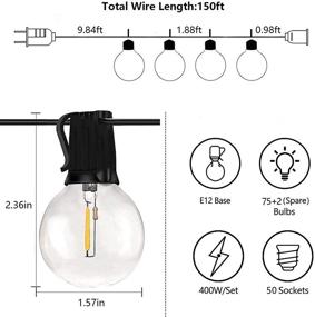 img 2 attached to BRTLX Outdoor String Lights: 150FT LED G40 Patio Lights With 75+2(Spare) Waterproof Bulbs - Ideal for Christmas, Balcony Parties, Weddings, and Market events