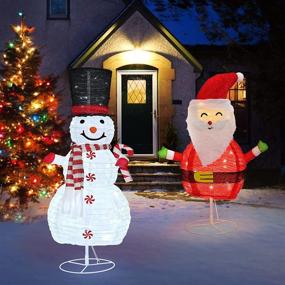 img 3 attached to 🎅 Pop Up Christmas Decorations Set - 2 Collapsible Snowman & Santa, 3.0FT & 2.6FT, Indoor/Outdoor LED Lights, Fluffy Foldable Design, Plug-in Power, Holiday Display for Xmas Yard Decor & Gifts