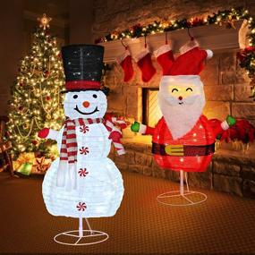 img 4 attached to 🎅 Pop Up Christmas Decorations Set - 2 Collapsible Snowman & Santa, 3.0FT & 2.6FT, Indoor/Outdoor LED Lights, Fluffy Foldable Design, Plug-in Power, Holiday Display for Xmas Yard Decor & Gifts