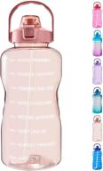💧 eyq 1 gallon/128 oz water bottle with time marker, carry strap and motivational quote, leak-proof tritan bpa-free, ensuring sufficient hydration for fitness, gym, camping, sports (clear rose pink) logo