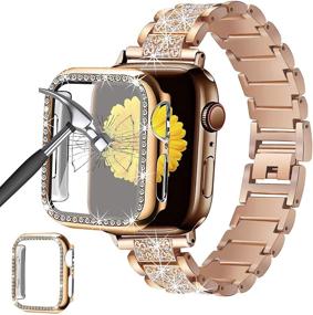 img 4 attached to Наручный ремешок Mesime Apple Watch 38 мм 40 мм 42 мм 44 мм - 1 пакет закаленного стекла для защиты экрана и 1 пакето вспышечного защитного кейса для iWatch Series 4 5 6, женский розовое золото.