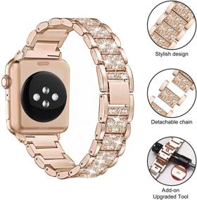 img 1 attached to Наручный ремешок Mesime Apple Watch 38 мм 40 мм 42 мм 44 мм - 1 пакет закаленного стекла для защиты экрана и 1 пакето вспышечного защитного кейса для iWatch Series 4 5 6, женский розовое золото.