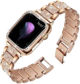 img 3 attached to Наручный ремешок Mesime Apple Watch 38 мм 40 мм 42 мм 44 мм - 1 пакет закаленного стекла для защиты экрана и 1 пакето вспышечного защитного кейса для iWatch Series 4 5 6, женский розовое золото.