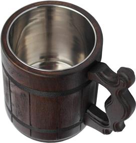 img 1 attached to 🪵 Exquisite Handmade Wood Mug 20 oz Stainless Steel Cup: Carved Natural Beer Stein with Old-Fashioned Charm - Wood Carving Beer Mug Wooden Beer Tankard Capacity 20 oz (600ml) | Perfect Christmas Gift Idea