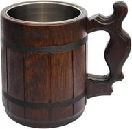 🪵 exquisite handmade wood mug 20 oz stainless steel cup: carved natural beer stein with old-fashioned charm - wood carving beer mug wooden beer tankard capacity 20 oz (600ml) | perfect christmas gift idea logo