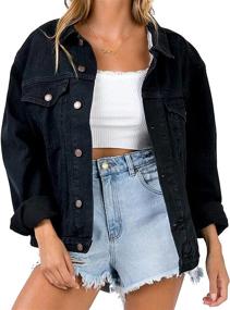 img 4 attached to 👖 Vintage Washed Denim Jacket for Women - Oversized Jean Jacket