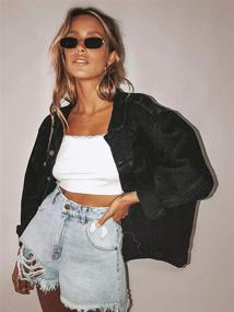 img 3 attached to 👖 Vintage Washed Denim Jacket for Women - Oversized Jean Jacket