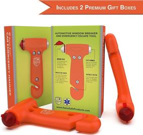 img 1 attached to 🔨 Swiss Safe 5-in-1 Car Safety Hammer: Unbeatable Emergency Escape Tool, Window Breaker, Seatbelt Cutter - Orange (2 Pack)
