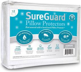 img 4 attached to SureGuard Standard Size Pillow Protectors - 2-Pack, Waterproof, Bed Bug Proof, Hypoallergenic - Premium Zippered Terry Cotton Covers