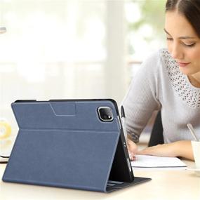 img 1 attached to 📱 Bukoor iPad Pro 12.9 inch Case - PU Leather Folio with Apple Pencil Holder & Smart Stand - Dull Blue - Shockproof Cover for iPad Pro 12.9 5th/4th/3rd Generation