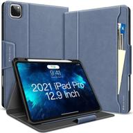 📱 bukoor ipad pro 12.9 inch case - pu leather folio with apple pencil holder & smart stand - dull blue - shockproof cover for ipad pro 12.9 5th/4th/3rd generation logo