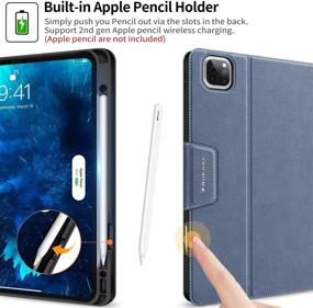 img 2 attached to 📱 Bukoor iPad Pro 12.9 inch Case - PU Leather Folio with Apple Pencil Holder & Smart Stand - Dull Blue - Shockproof Cover for iPad Pro 12.9 5th/4th/3rd Generation