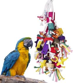 img 4 attached to 🦜 Interactive Multicolored Wooden Blocks for Macaws, Cockatoos, Amazon Parrots: BWOGUE Large Parrot Chew Toy Bird Chewing Toy