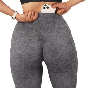 img 2 attached to RUUHEE Women's V-Cross Waist Scrunch Smile Contour High Waist Leggings with Pockets for Yoga and Active Wear