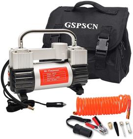 img 4 attached to 🚗 GSPSCN Silver Tire Inflator Heavy Duty Double Cylinder Portable Bag, Metal 12V Air Compressor Pump 150PSI with Adapter for Car, Truck, SUV Tires, Dinghy, Air Bed and More