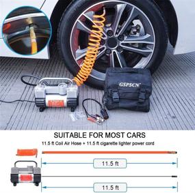 img 3 attached to 🚗 GSPSCN Silver Tire Inflator Heavy Duty Double Cylinder Portable Bag, Metal 12V Air Compressor Pump 150PSI with Adapter for Car, Truck, SUV Tires, Dinghy, Air Bed and More