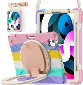 img 4 attached to 📱 BATYUE iPad Pro 11 Case, iPad Air 4th Gen Case: Shockproof Drop Protection with Pencil Holder, 360° Swivel Stand, Shoulder Strap (Colorful Pink) - Compatible with iPad Air 4th Generation 2020, iPad Pro 11 3rd/2nd/1st Generation