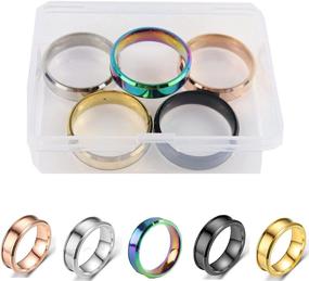 img 4 attached to 💍 5pcs/Box Stainless Steel Rings Set - 6mm Polished Grooved Finger Ring Band for Women & Men - Plain Wedding Band Engagement Ring with Beveled Edges - 5 Colors Available - Ideal for DIY Jewelry Making
