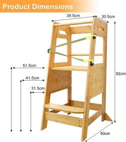 img 1 attached to 🪑 XiaZ Kitchen Helper Stool for Toddlers: Bamboo Standing Step Tower with Adjustable Heights & Safety Belt