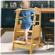 🪑 xiaz kitchen helper stool for toddlers: bamboo standing step tower with adjustable heights & safety belt logo