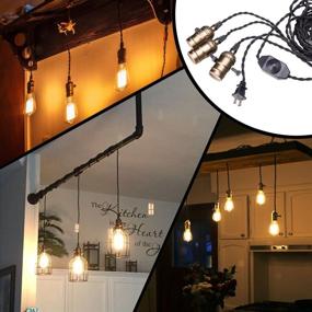 img 1 attached to 💡 Industrial Vintage Pendant Light Kit with Dimmable Switch, Triple E26/E27 Lamp Socket Holder, 25FT Twisted Black Cloth Cord, Plug-in Hanging Light Fixture