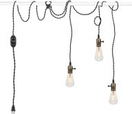 💡 industrial vintage pendant light kit with dimmable switch, triple e26/e27 lamp socket holder, 25ft twisted black cloth cord, plug-in hanging light fixture логотип