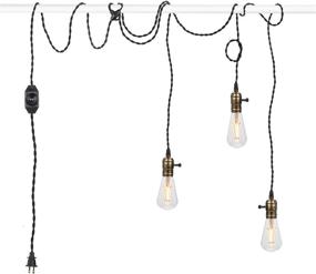 img 4 attached to 💡 Industrial Vintage Pendant Light Kit with Dimmable Switch, Triple E26/E27 Lamp Socket Holder, 25FT Twisted Black Cloth Cord, Plug-in Hanging Light Fixture