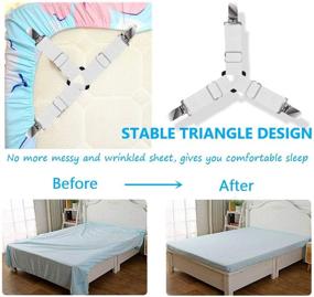 img 1 attached to 🛏️ Secure and Adjustable Ultrashang Bed Sheet Straps: 2-Set White Elastic Triangle Fasteners for Fitted Sheets - Crib Mattress Pad Holder Grippers