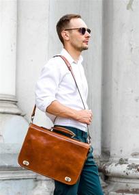 img 3 attached to 🧳 Italian Handcrafted Full Grain Leather Briefcase for Men - Messenger Bag in Vibrant Orange for Laptop - Time Resistance