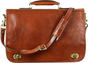 img 4 attached to 🧳 Italian Handcrafted Full Grain Leather Briefcase for Men - Messenger Bag in Vibrant Orange for Laptop - Time Resistance