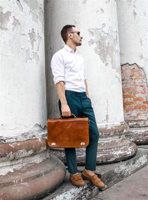 img 2 attached to 🧳 Italian Handcrafted Full Grain Leather Briefcase for Men - Messenger Bag in Vibrant Orange for Laptop - Time Resistance