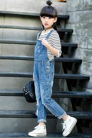 img 1 attached to 👖 LAVIQK Distressed Bib Denim Overalls: Stylish & Stretchy Ripped Jeans for Big Girls, Ages 3-14