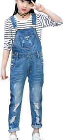 img 4 attached to 👖 LAVIQK Distressed Bib Denim Overalls: Stylish & Stretchy Ripped Jeans for Big Girls, Ages 3-14
