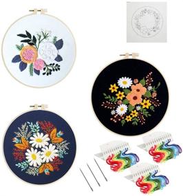 img 4 attached to 🌸 Ochine Embroidery Starter Kit: Floral Patterns with English Instructions for Adult Beginners - Cross Stitch, Hand Stitched Decoration (3 Pack)