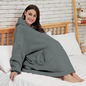 img 2 attached to 🎁 Fantaslook Wearable Blanket Hoodie with Deep Pocket, Microfiber & Sherpa Blanket, Unisex ONE Size FITS Most (Grey) - Perfect Gifts for Women, Men, and Adults