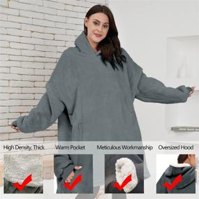 img 1 attached to 🎁 Fantaslook Wearable Blanket Hoodie with Deep Pocket, Microfiber & Sherpa Blanket, Unisex ONE Size FITS Most (Grey) - Perfect Gifts for Women, Men, and Adults