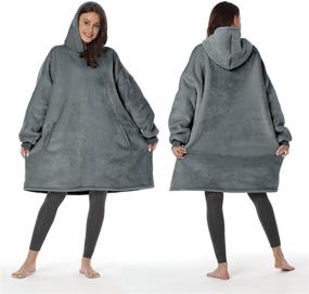 img 3 attached to 🎁 Fantaslook Wearable Blanket Hoodie with Deep Pocket, Microfiber & Sherpa Blanket, Unisex ONE Size FITS Most (Grey) - Perfect Gifts for Women, Men, and Adults