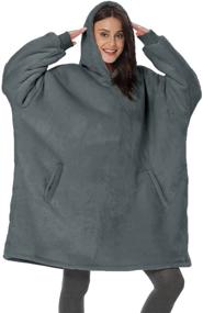 img 4 attached to 🎁 Fantaslook Wearable Blanket Hoodie with Deep Pocket, Microfiber & Sherpa Blanket, Unisex ONE Size FITS Most (Grey) - Perfect Gifts for Women, Men, and Adults