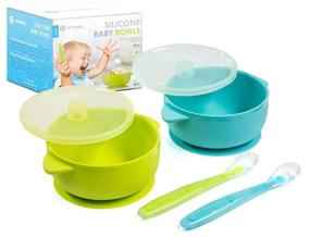img 4 attached to Silicone Suction Baby Bowl with Lid: BPA Free, 100% Food Grade Silicone for Infants and Toddlers - Easy Self-Feeding Solution