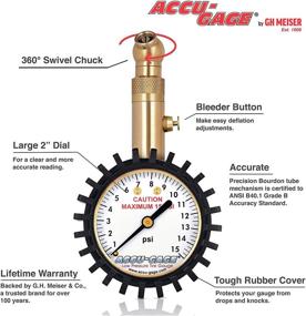 img 1 attached to 🔋 Accu-Gage Low Pressure Tire Gauge: The Ultimate Tool with Protective Rubber Guard, Angled Chuck, and 15psi Capacity