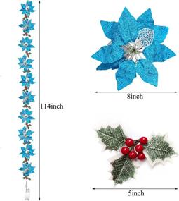 img 3 attached to Hohotime Artificial Blue Poinsettia Garland with LED Lights - Festive Christmas Party Holiday Front Door Wreath Decor, 8.33 FT Long, Green Leaves Poinsettia Vines