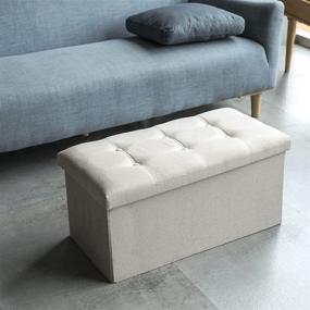 img 1 attached to 🪑 Cuyoca 30" Ottoman Storage Beach Seat Footrest Shoe Bench: Space-Saving Foldable Design, 80L Storage Capacity, Grey Linen Fabric